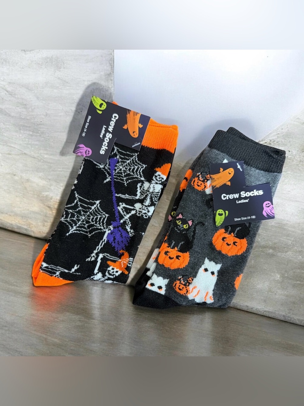 Halloween Crew Socks - Orange & Black 2 Pair